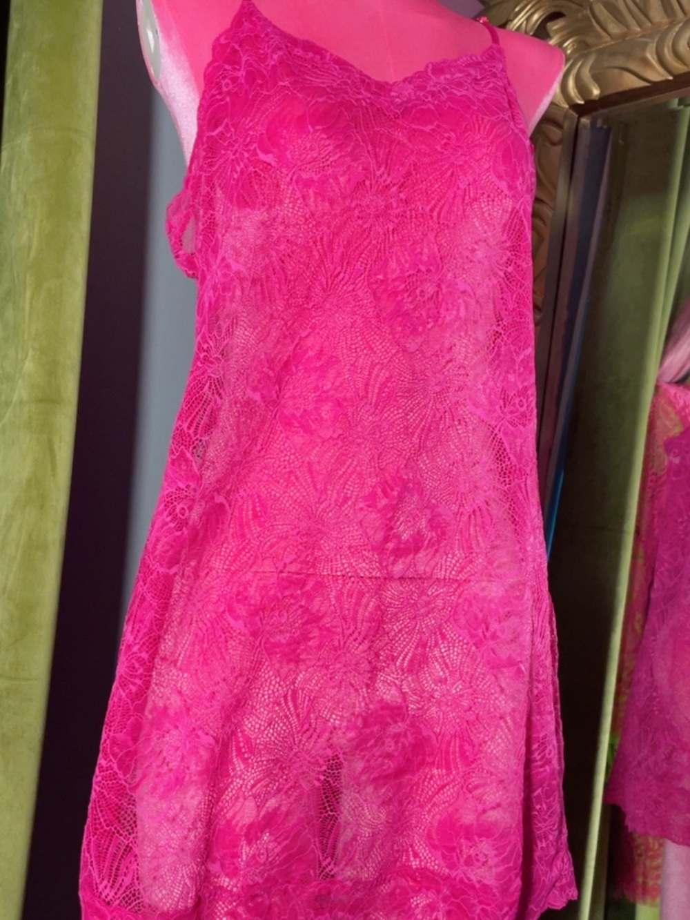 Victoria's Secret Hot Pink Lace Chemise Slip - Picture 3 of 5